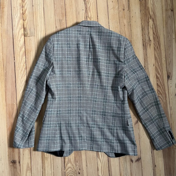 Topman Mens Gray Plaid Slim Fit Blazer Jacket 38R One Button Black‎ White Gray - Picture 4 of 9